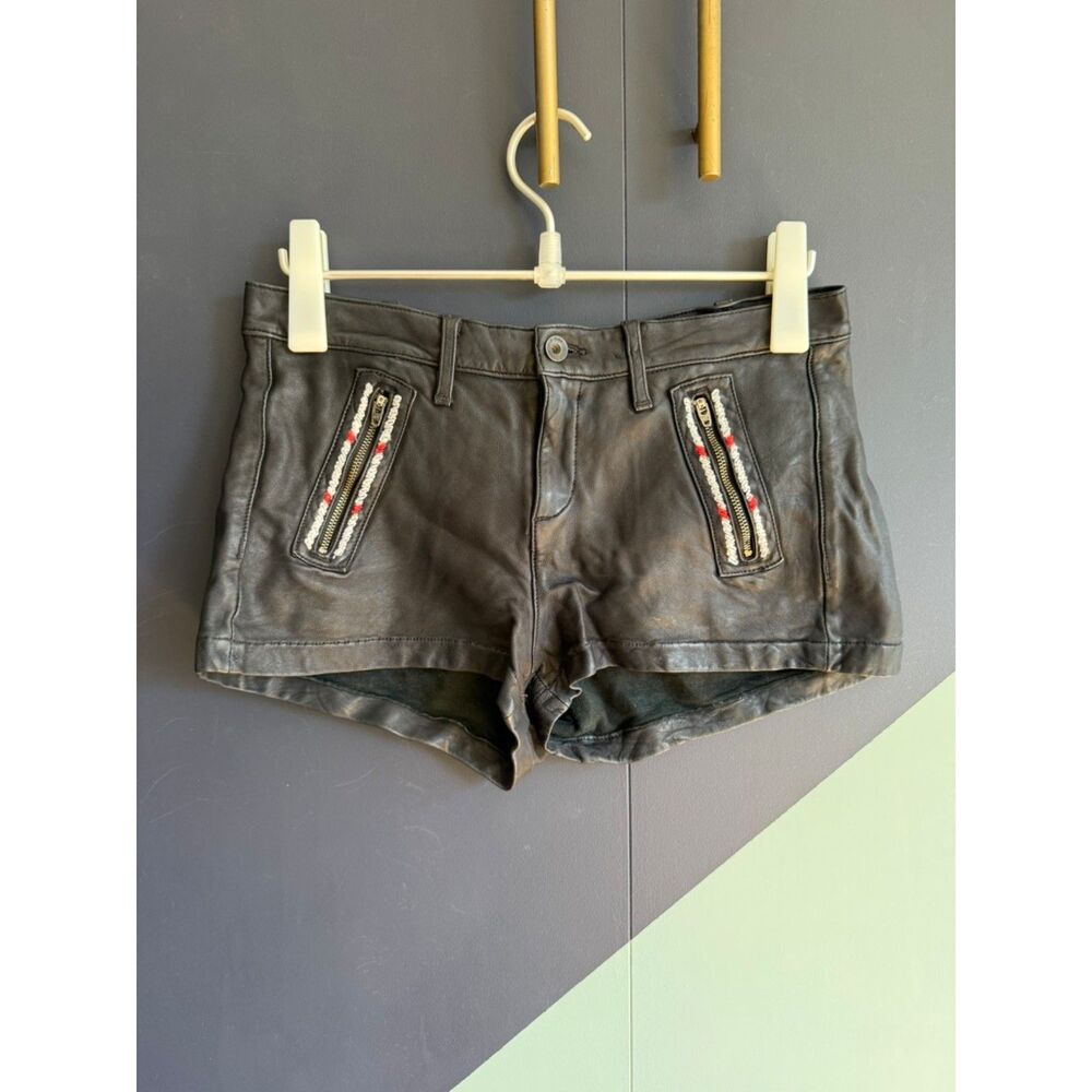 Rag and Bone Lakshmi Black Lambskin Shorts, Sz 26, GUC